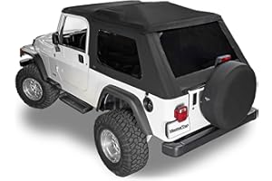 MasterTop SkyMaster Fastback Fabric Only Frameless Bowless Soft Top - Fits Jeep Wrangler LJ 2004-2006 - Supports Flip-Back Sunroof - Removable Windows - (Without Hardware, Black MasterTwill)