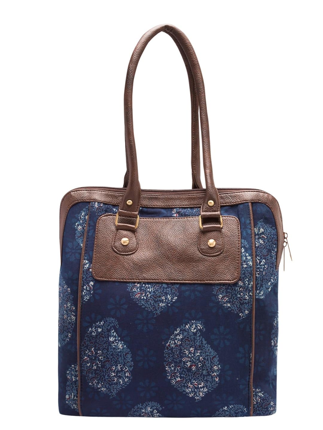 vivinkaa ethnic printed blu flower tote bag with zip for women