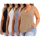 Ficerd 4 Pack Women's Plus Size Tank Tops, Casual V Neck Sleeveless Shirts Ladies Flowy Dressy Tunics Work Tees