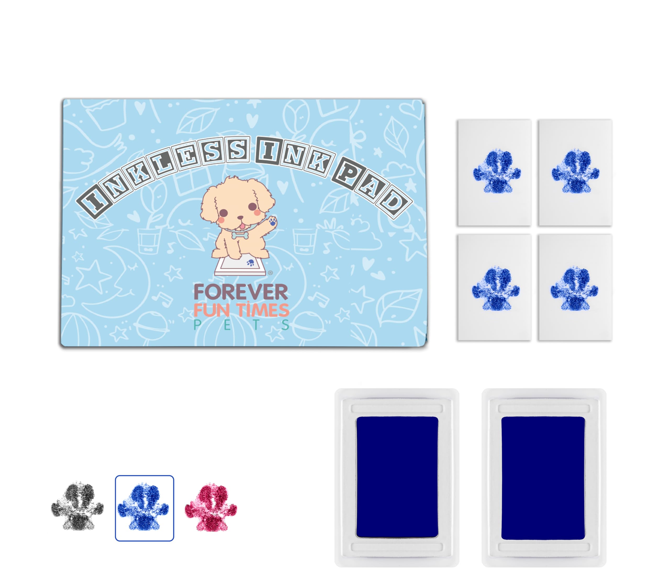 Forever Fun Times No-Touch Pet Paw Print Kit | Get Perfect Dog and Cat Prints Without a Drop of Ink on Your Pet | Fast and Easy Non-Toxic Ink Pad for Pets (2 Pads, Blue)