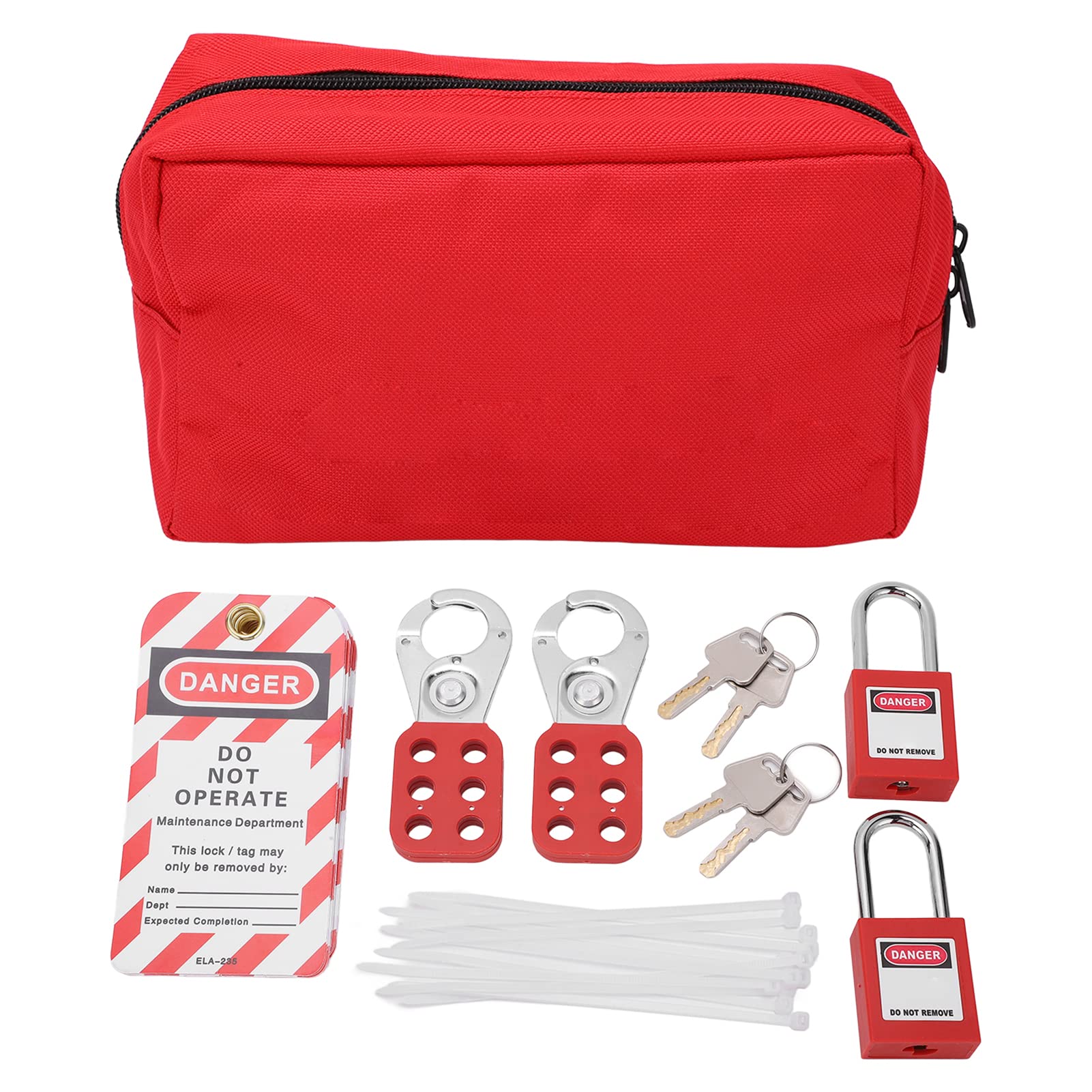 Electrical Loto Kit 21 Components Lockout Tagout Kit Nylon Stainless Steel Brass Material, with Safety Padlocks, Keys Bag, 1in Hasps, and for Lock Marked Products