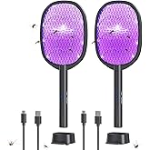 2 Pack Electric Fly Swatter 2 in 1 Bug Zapper Racket &amp; Mosquito Zapper,4000V with USB Charging Base，Powerful Mosquito Swatter with 3 Layers of Safety Net Suitable for Indoor and Outdoor