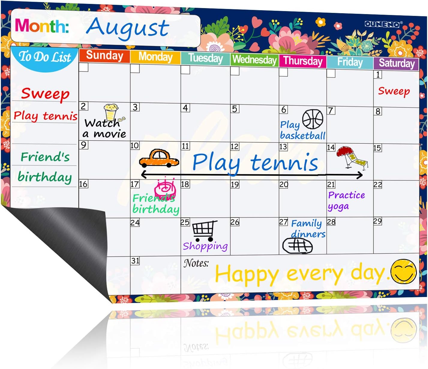 OUNENO Floral Magnetic Dry Erase Calendar to Do List for Refrigerator, 17.5 x 12 inches Large Magnet Reminder White Board for Kitchen Fridge Wall : Office Products