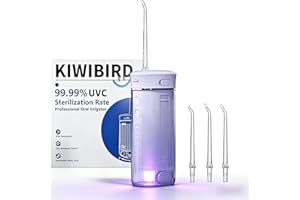 KIWIBIRD Mini Water Flosser for Travel, Ultra-Portable Cordless Oral Irrigator with UVC Light, IPX8 Waterproof 3 Modes, 230mL Teeth Cleaner for Tonsil Stones & Braces Care - Home & Travel (Purple)