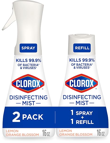 CLOROX DISINFECTING MIST, LEMON AND ORANGE BLOSSOM, 1 SPRAY AND 1 REFILL, 16 OZ EACH