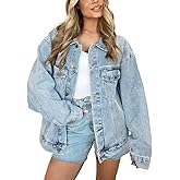 Kedera Women's Oversized Jean Jacket Long Blue Denim Jacket Long Sleeve Button Down Trucker Jacket Shacket Fall Coats