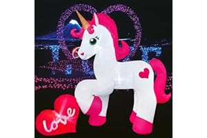 POPTREND 6 FT Inlflatable Valentines Day Decorations,Blow Up Love Heart Unicorn with LED Lights Outdoor Decor for Romantic Party,Wedding Anniversary, Home,Patio,Lawn Garden Yard Valentine's Day Decor