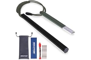 NESAYVER Fire Starter Survival Tool, Round Hexagon Ferro Rod Fire Striker Kit with Paracord Lanyard for Hiking, Camping, Emergency Flint and Steel Up to 20000 Strikes, Tinder Rope Backpacking Gear