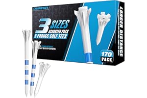 CHAMPKEY Professional 170 Pack 5-Prong Plastic Golf Tees 3 Sizes Assorted Pack - 100 Pcs 3-1/4" with 40 Pcs 2-3/4" and 30Pcs 1-1/2" Golf Tees Plastic
