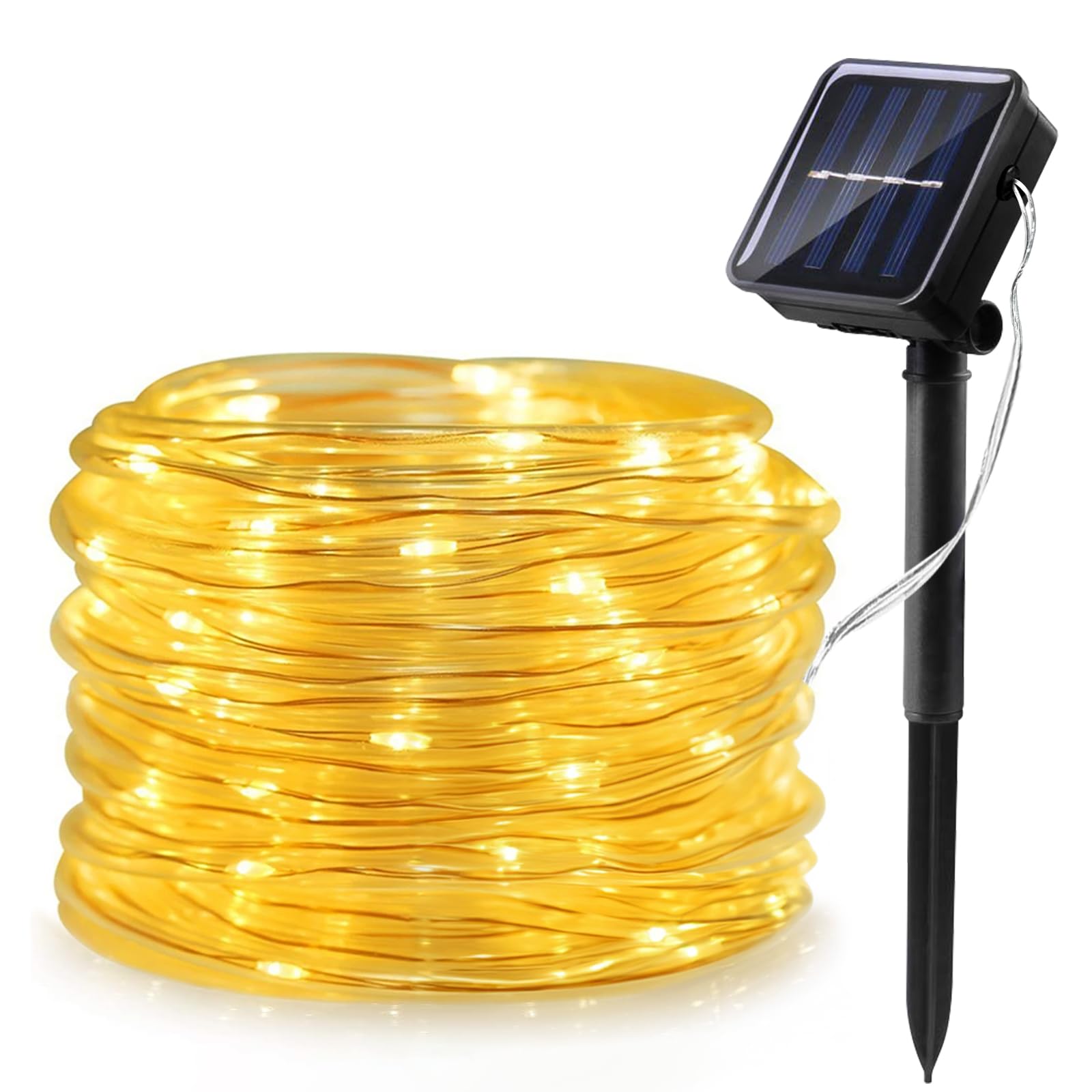 WoskjXas Solar Fairy String Lights, Solar String Rope Lights, 12M/39ft 100 LEDs Solar Powered Tube Lights Waterproof with 8 Modes for Garden Wedding Christmas Party Holiday Decorations