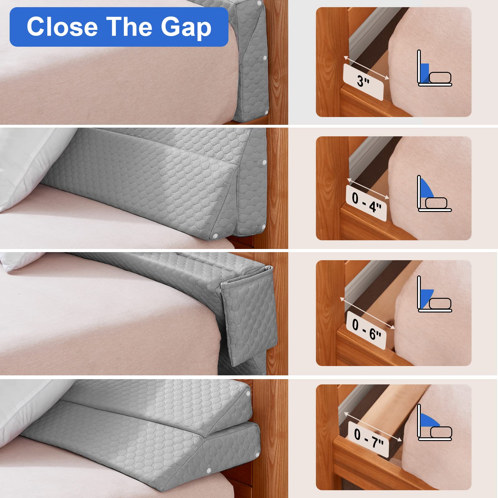 EUHAMS Queen Size Bed Wedge Pillow - Bed Gap Filler Mattress Wedge Headboard Pillow Close The Gap 0-7