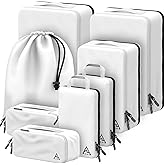 Well Traveled 8 pcs Compression Packing Bags Cubes Set with HybridMax Double-Capacity Design - Packing Cubes for Travel Compression to Maximize Limited Luggage Space, White