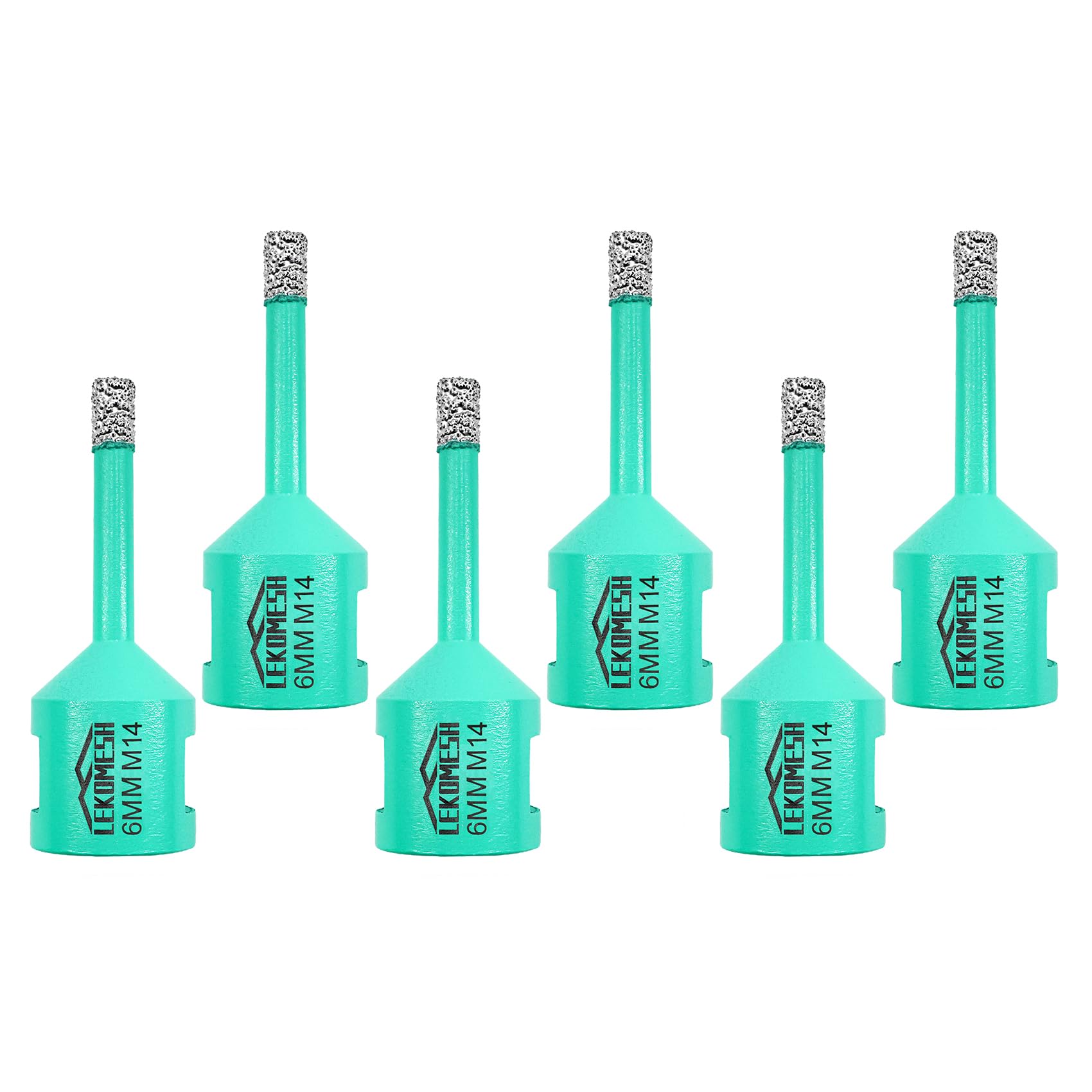LEKOMESH Porcelain Tile Drill Bits - 6 pcs 6MM Diamond Tile Hole Cutter Hole Saw for Porcelain Ceramic Tile Marble Granite Stone Quartz Diamond Drill Bits M14 Thread