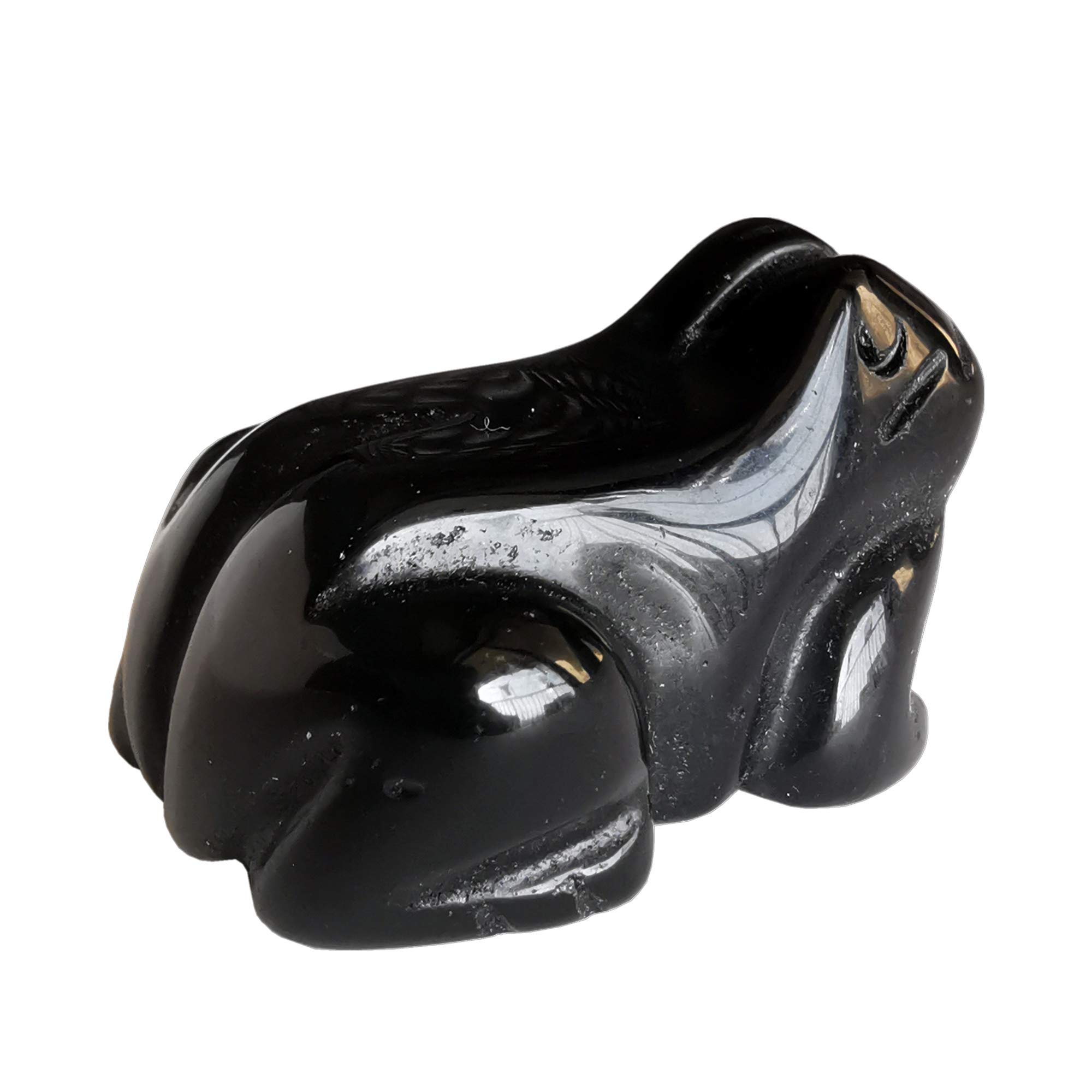 Manekieko Natural Black Obsidian Frog Crystals and Healing Stone Figurines,38mm Hand Carved Pocket Animal Room Decor Gemstone