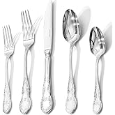 KINGSTONE 40-Piece Vintage Silverware Set, 18/10 Stainless Steel Flatware | Retro Utensils, Cutlery Set, Mirror Polished Finish, Dishwasher Safe, for Home, Wedding &amp; Housewarming Gift