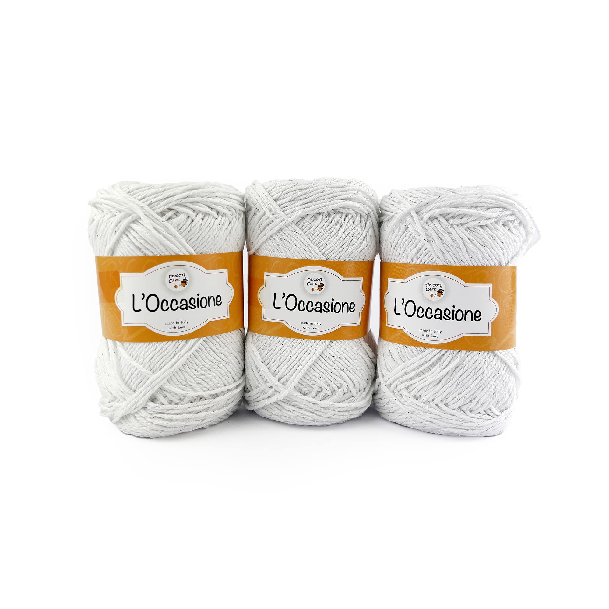 Tricot Café - L'Occasione - Cotton-Acrylic Knitting Ball for Knitting Lightweight Soft and Breathable Needles/crochets: 4.00/4.50 White Silver 35 3pcs