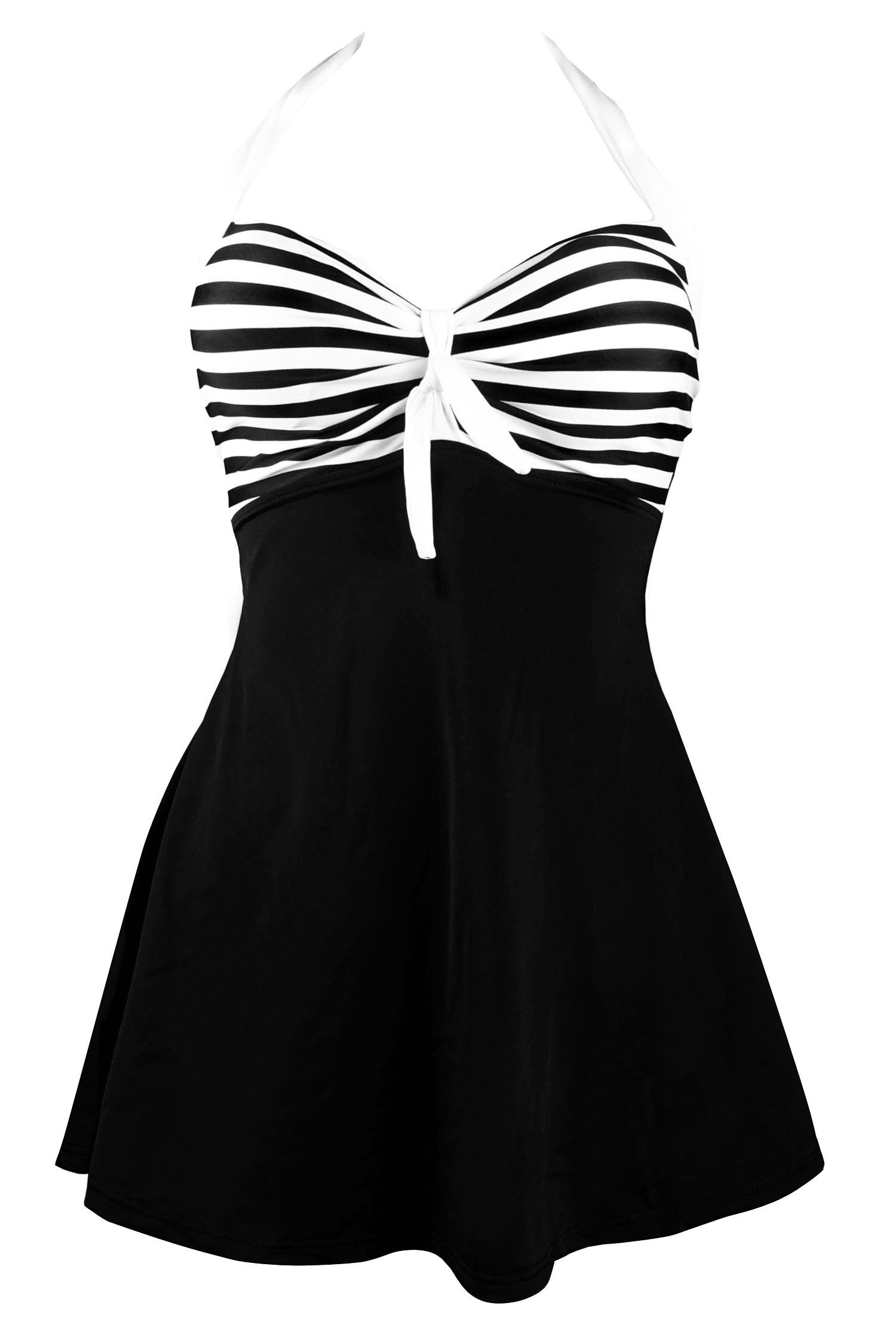 Photo 1 of COCOSHIP Black & White Striped Vintage Sailor Pin Up Swimsuit One Piece Skirtini Cover Up Beachwear XL(US12)