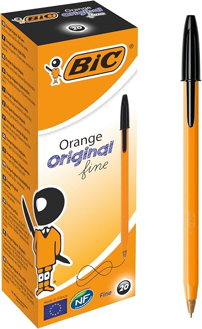 BIC Orange Fine Ballpoint Pens 0.8 mm Box of 20 Black Ink