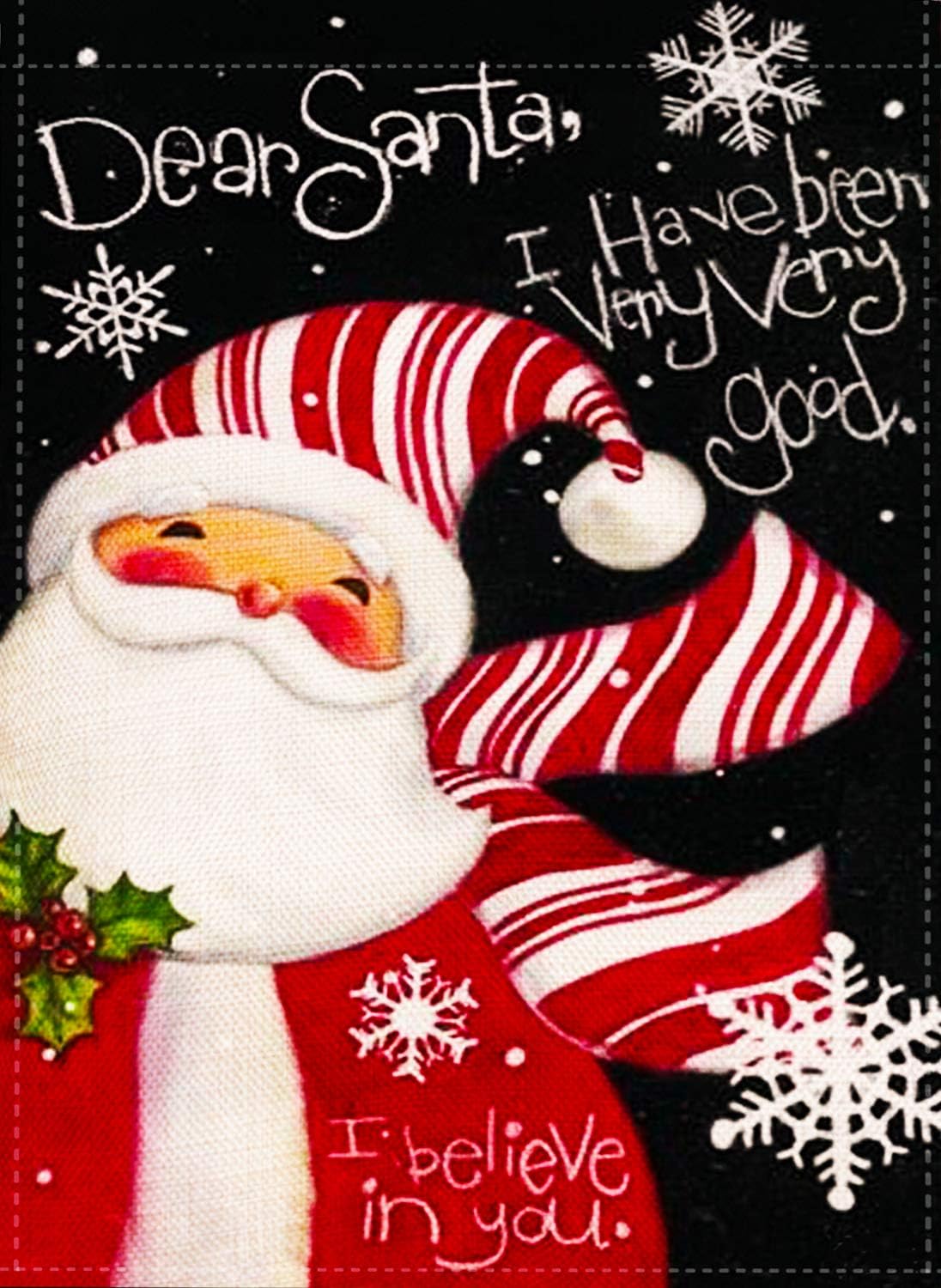 LyneeRan Merry Christmas Garden Flag Cute Santa Snowflakes Yard Sign Double Sided 12 x 18 Inch Burlap House Flag Winter Holiday Farmhouse Lawn Outside Decoration Xmas Flag