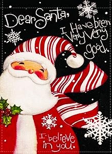 LyneeRan Merry Christmas Garden Flag Cute Santa Snowflakes Yard Sign Double Sided 12 x 18 Inch Burlap House Flag Winter Holiday Farmhouse Lawn Outside Decoration Xmas Flag
