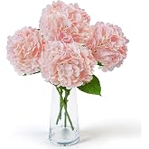 JaHe Artisan Hydrangea Artificial Flowers, 20'' Tall Faux Hydrangea Flowers | 4 Pcs Real Touch Faux Hydrangeas in Vase, Home Wedding Party Decor, Wedding Party Decor, DIY Floral Arrangement, Light Pink