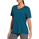THE GYM PEOPLE Women's Short Sleeve Loose Fit T Shirts Basic Summer Casual V-Neck Breathable Workout Tee Tops