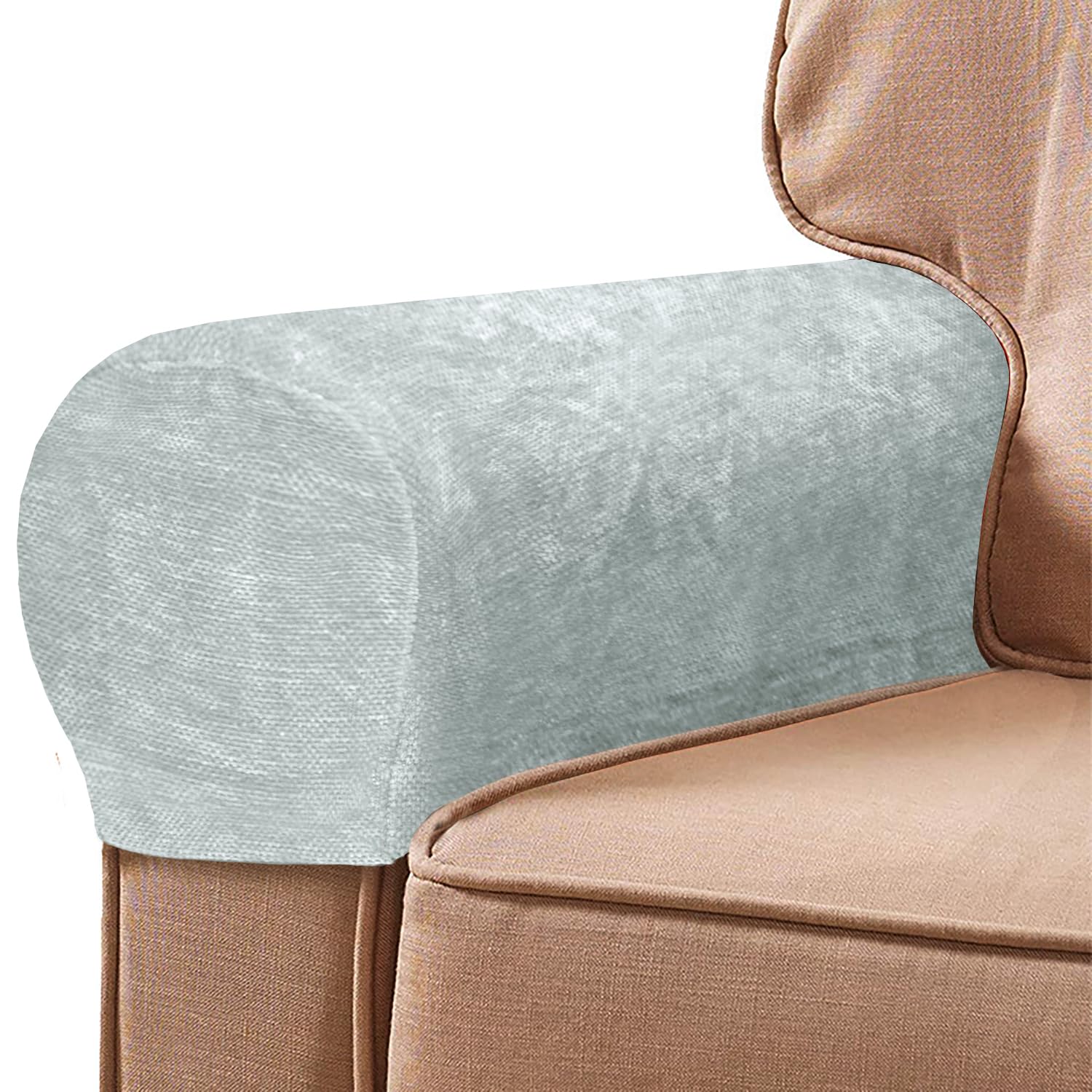 NEKOSUKI 1 Pair Arm Rest Covers Set, Chenille Arm Covers for Chairs and Sofas Anti-Slip Couch Armrest Covers with Pins, Furniture Armrest Protector for Sofa Couch Chair (Aurora Silver)