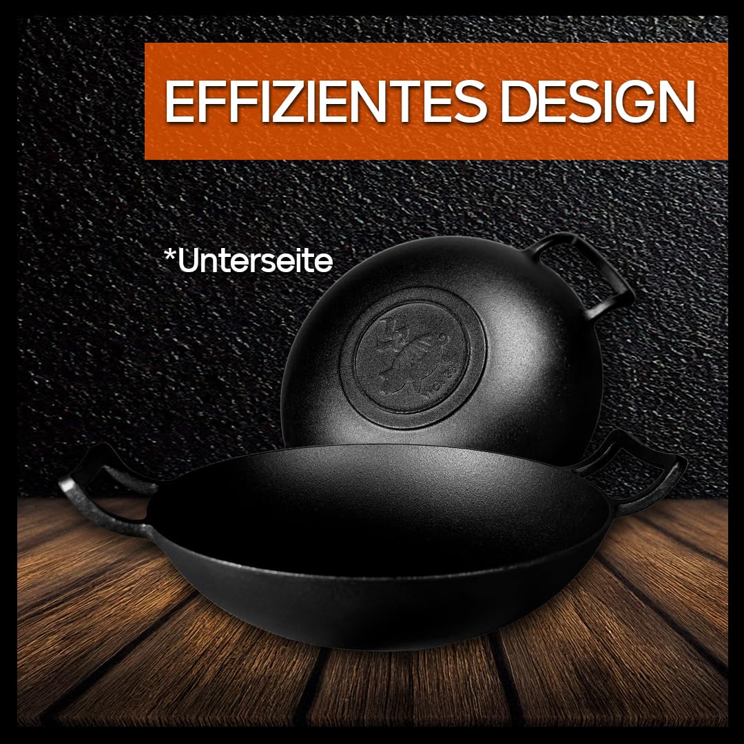 Grillschweine Wok (36 cm) - Gusseiserne Pfanne - Dutch Pfanne für den Grill 6