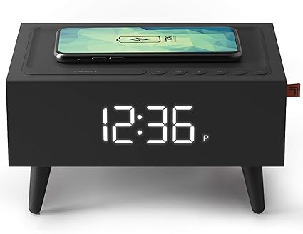 Amazon Com Sharper Image Clock Radio With Wireless Qi Phone Charger With Interchangeable Legs And Backup Battery Home Audio Theater