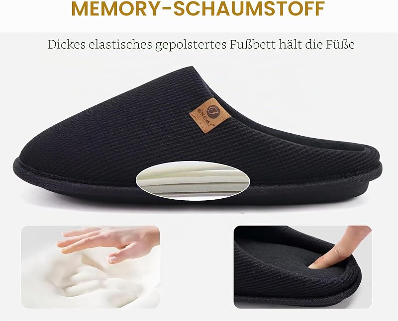 Hausschuhe Herren Rückstellschaum Memory Foam Herren Pantoffeln und Mann Haus Schuhe mit Kunstpelz Futter und Indoor Outdoor Gummisohlen Schwarz Größe 48 EU — Foto 5 von 7