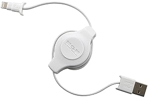 Apple MFI Certified Retractable Lightning Cable | Charge and Sync Lightning to USB - 3.5 Feet (White)