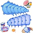 SXunacou 14 piece set circular square silicone dustproof and fresh-keeping cover, kitchen and household stretchable refrigerator microwave sealing and fresh-keeping film (blue)