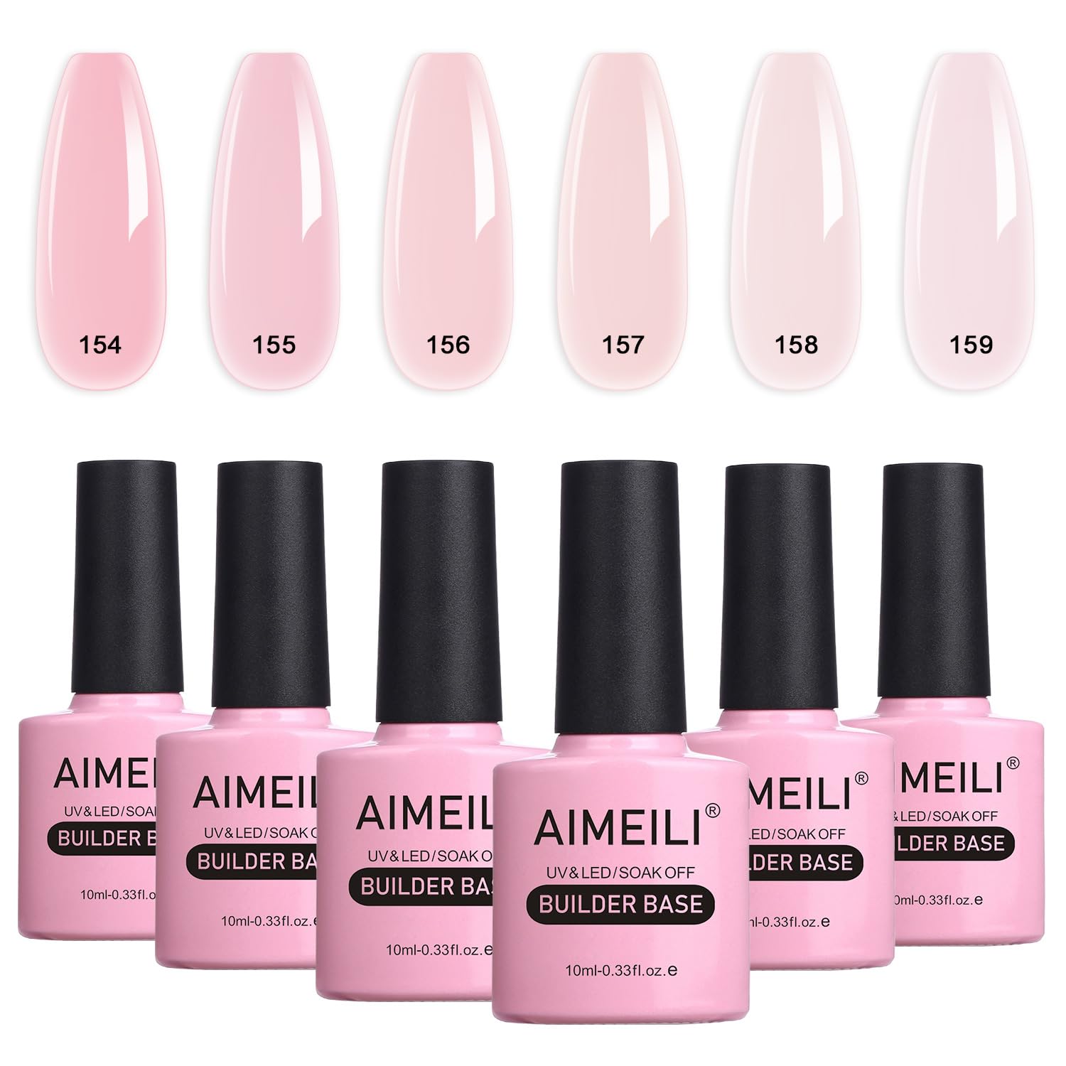 AIMEILI 8 in 1 Builder Base Sheer Color Gel Set, Nude Pink No Need Slip Solution Builder Extension, Soak Off UV LED Gel Polish Multicolour Of 6pcs X 10ml - Gift Kit 37