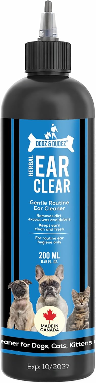 Dogz & Dudez Dog Ear Cleaner (Made in Canada) – Natural Herbal Ear Wash for Dogs & Cats – Removes Wax, Dirt & Odor – Gentle Plant-Based Formula – 200ml (7 fl oz)