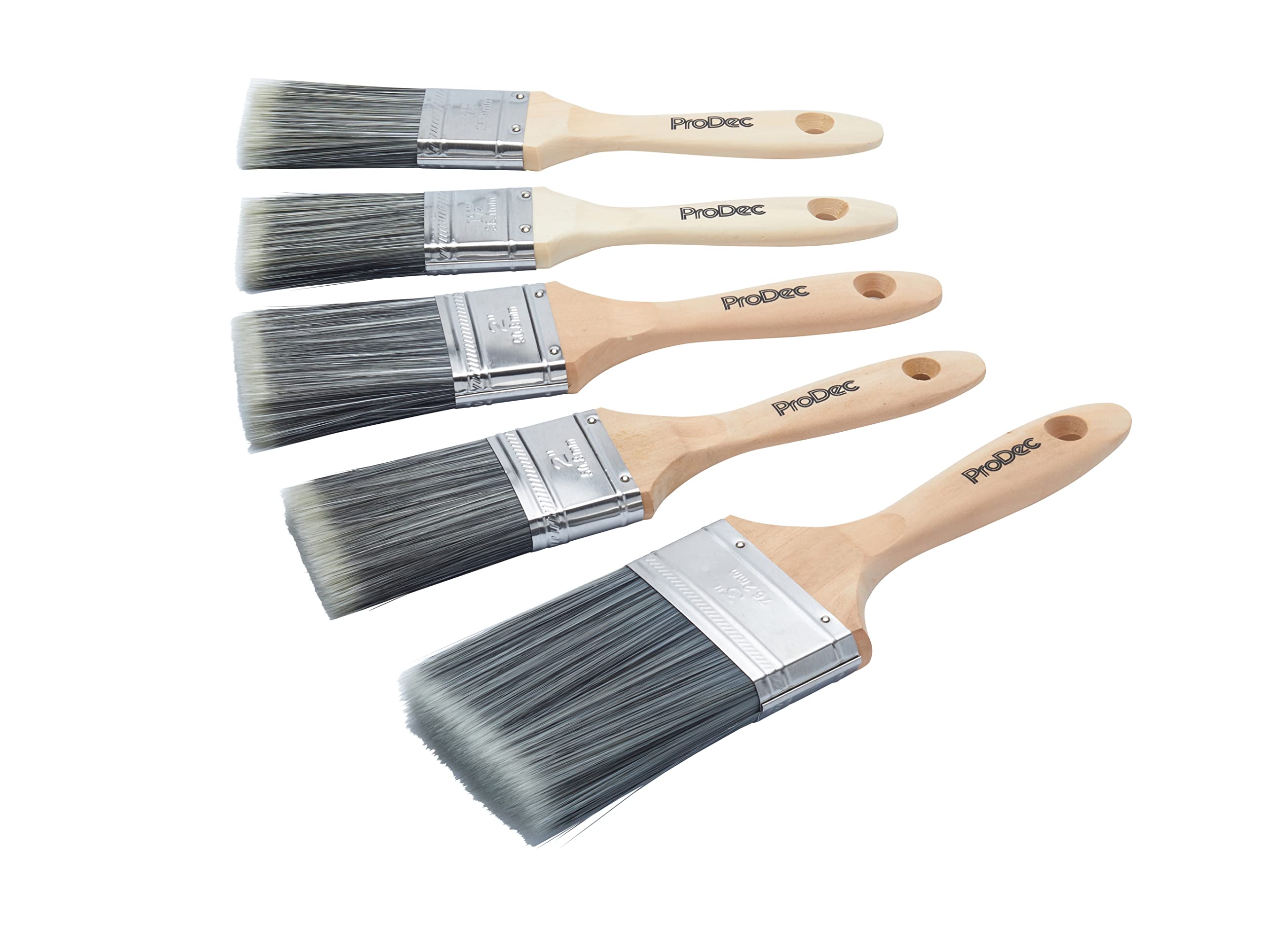 ProDec 5 piece Decorator Synthetic Paint Brush Set for Painting with Emulsion, Gloss and Satin Paints on Walls, Ceilings, Wood and Metal, Contains 2x 1.5", 2x 2" and 1x 3 inch Brushes