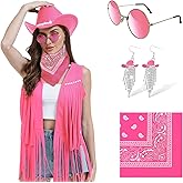 FunMular Western Outfit for Women Cowgirl Outfit Costume Accessories Cowboy Hat Fringe Vest Earring Bandana for Halloween