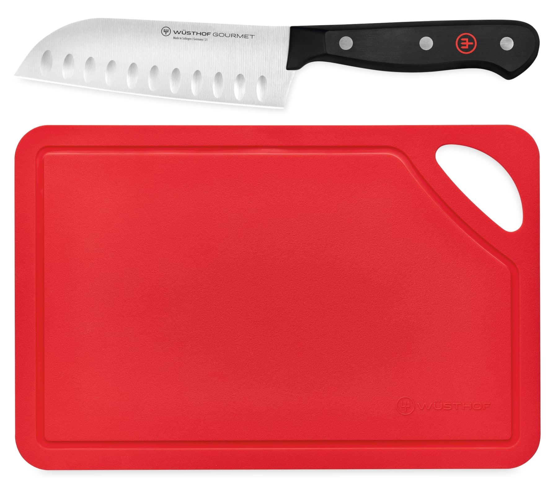 WÜSTHOF Gourmet 5" Santoku & 10" Red Cutting Mat Set Image