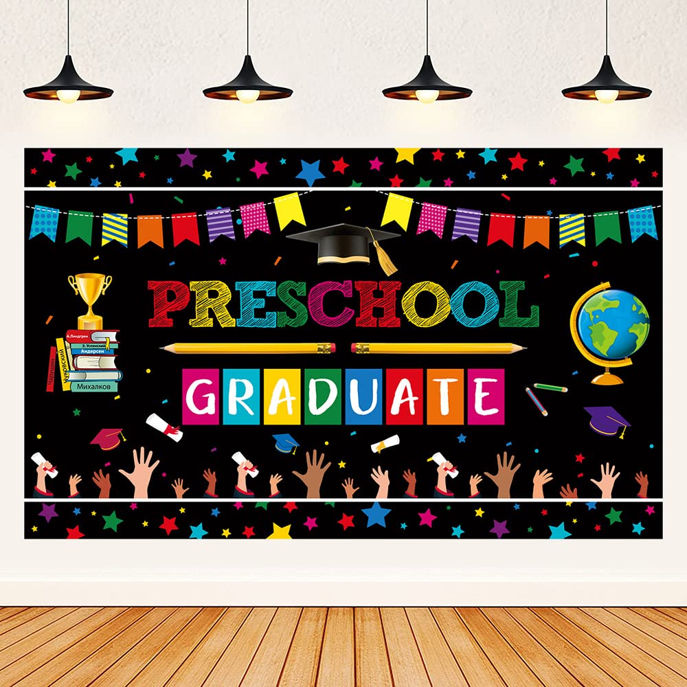 Topfunyy 73"x43" Kindergarten Graduation Backdrop Preschool Grudation Themed Banner Congrats Grad Photography Background for 2026 Kindergarten Graduation Party Decorations