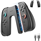 JSAUX Non-Slip Ergonomic Charging Grip for Switch 2, Magnetic Grip Controller Compatible with Switch 2 JoyPads, Play While Charging with LED Indicator & 1.5m/4.9ft Charger Cable–Black