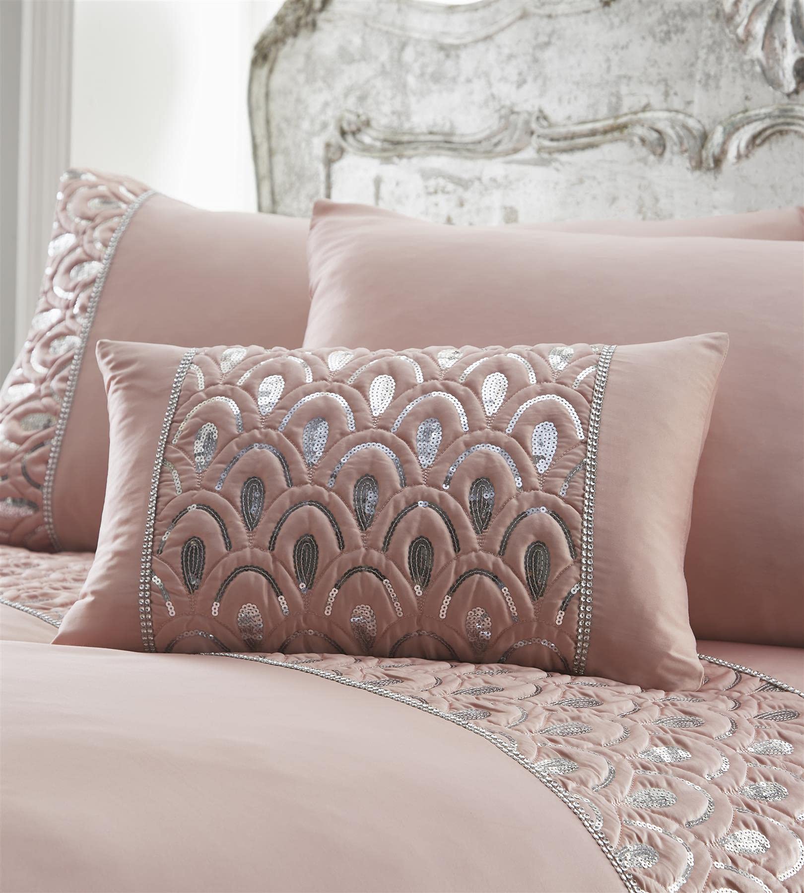 Portfolio Ritz Sequined Diamante Embellished Pink Filled Bed/Sofa Accessory 32x50cm, 1 x Boudoir Cushion