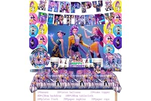 Demon Hunters Party Decoration Set, Birthday Banner, Balloons, Cake Topper, Party Accessories, Purple and Blue Theme 1 (1set 