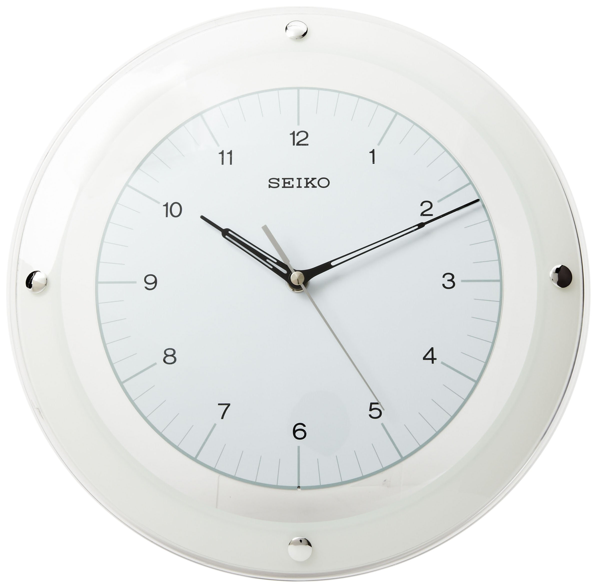 Seiko Wall Quiet Sweep Second Hand Clock Curved Glass Crystal White