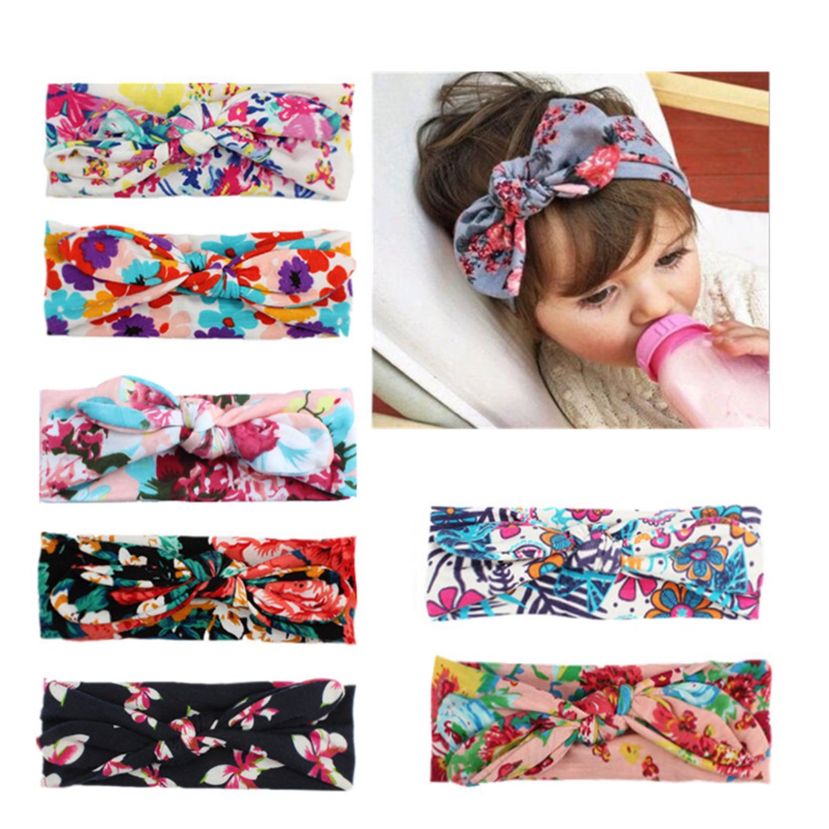 Calliar Baby Headbands Elastic Girl\'s Hairbands For Newborn,Toddler and Childrens(7Pack,Printed Bow)