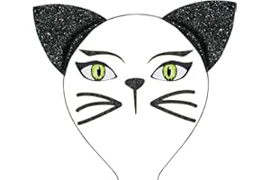 Merroyal Glitter Cat Ears Headband with Cat Face Jewels, Halloween Costume Accessory
