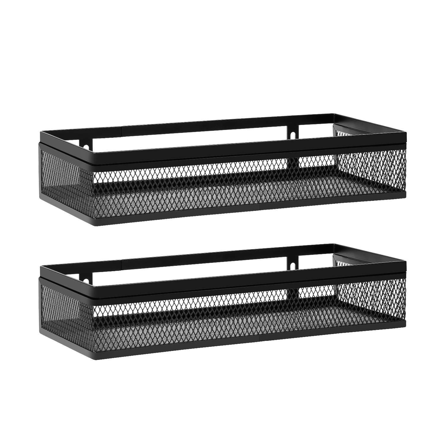 Photo 1 of ?Wetheny Hanging Wall Mount Storage Baskets with Adhesive Hooks & Screwing, Metal Wire Organizer Baskets for Home Decor, Kitchen, Bathroom, Pantry, Laundry, Closet, Garage, RV Black 2 Packs (Netting)