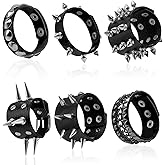Cmaqpw 6 Pieces Punk Studded Bracelet,Spiked Leather Rivets Studded Bracelet,Spike Cuff Adjustable Metal Wristband Gothic for Halloween Men Women Accessories