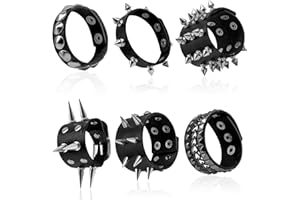Cmaqpw 6 Pieces Punk Studded Bracelet,Spiked Leather Rivets Studded Bracelet,Spike Cuff Adjustable Metal Wristband Gothic for Halloween Men Women Accessories