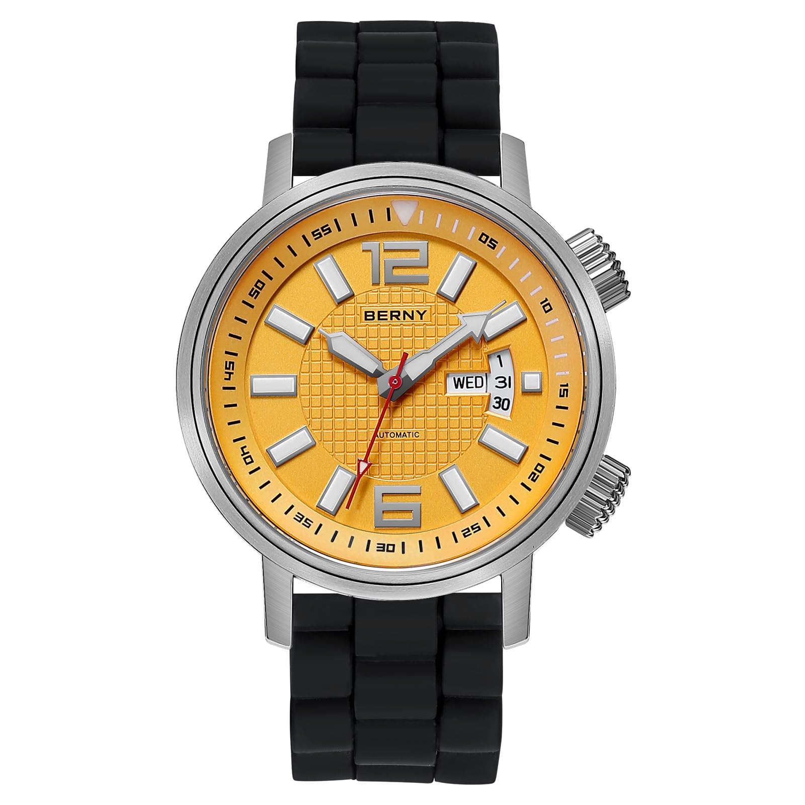 BERNY Automatic Mechanical Dive Watch for Men Self Winding Sport Silicone Strap Wristwatches Waterproof 20ATM Sapphire Glass Scratch Resistant Super Luminous-No Battery Required