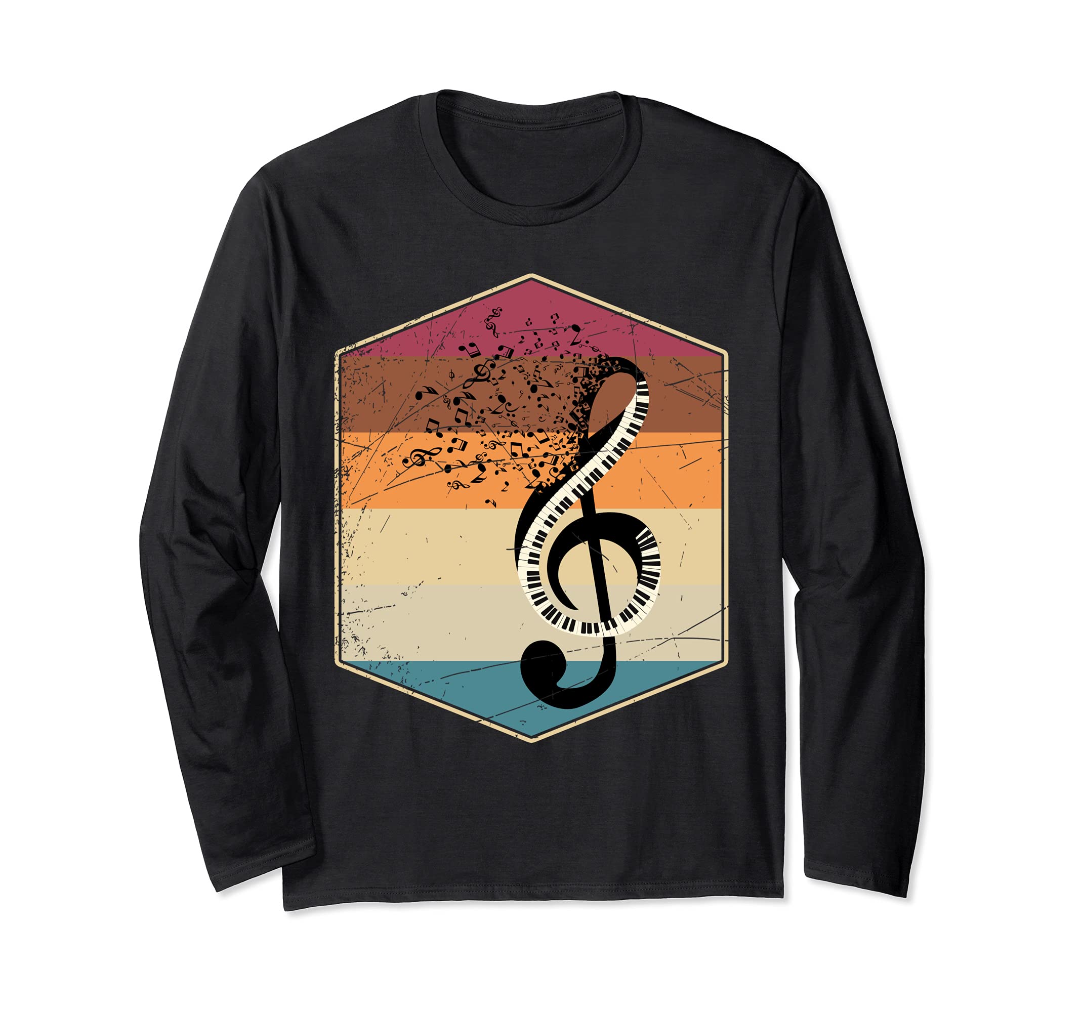 Classical Musician Keyboard Treble Clef Pianist Retro Piano Long Sleeve T-Shirt