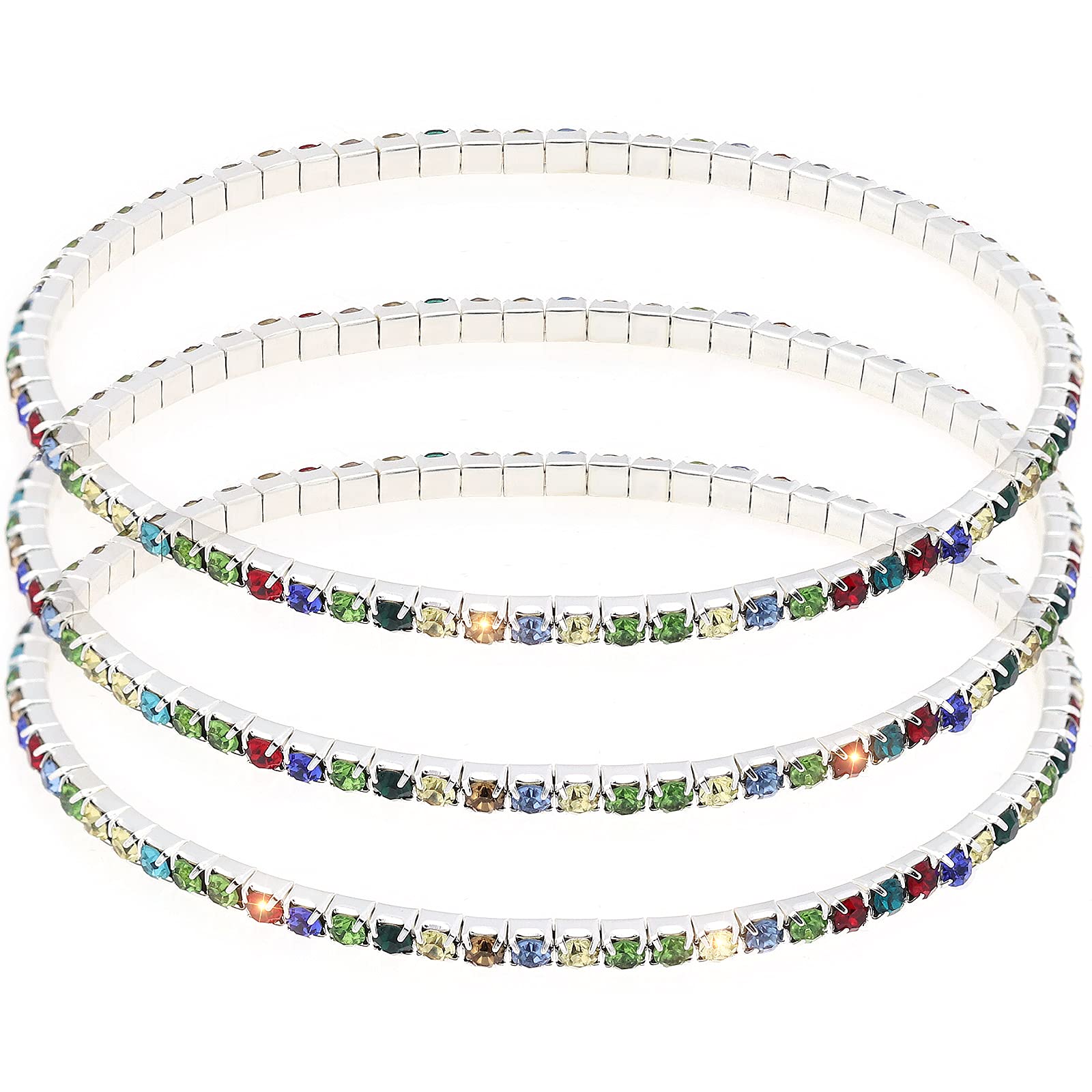 Suyi Crystal Ankle Bracelet for Women Diamond Tennis Stretch Anklets Elastic Foot Chain 3PcsMultiColor